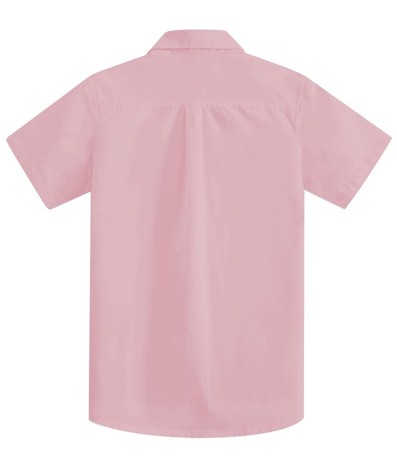 Spring&Gege Boys Pocket Dress Shirt Button Down Solid Kids Casual Cotton Top, Pink, 11-12 Years - Image 2